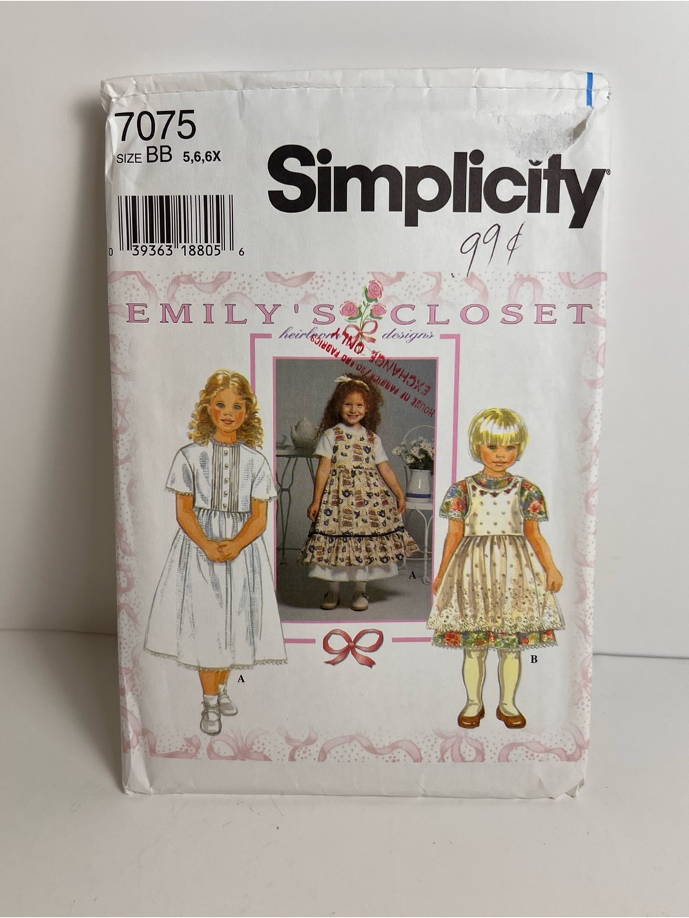 VTG Dress Pinafore Cottagecore Flower Girls Simplicity 7075 Sewing Pattern 5-6X